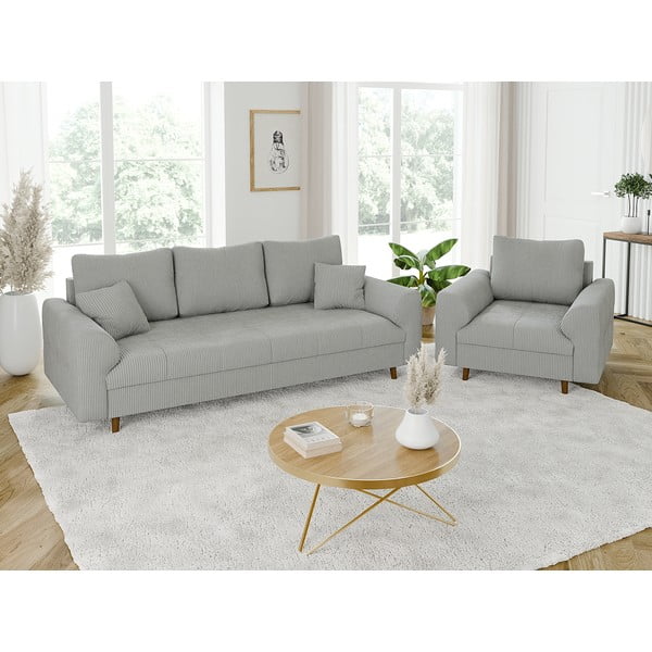 Šviesiai pilkos spalvos iš kordinio velveto sofa 210 cm Ariella – Ropez-image-4
