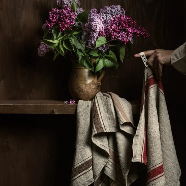 Virtuvės rankšluostis iš lino 40x65 cm Beige Stripe Vintage – Linen Tales-image-1