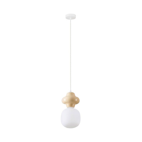 Baltos spalvos/kreminės spalvos iš keramikos kabantis šviestuvas ø 18 cm su stiklo gaubtu Clio – Nova Luce
