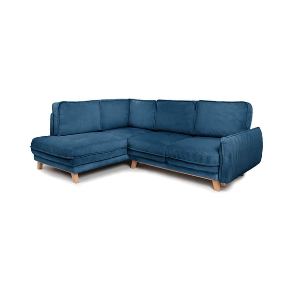 Iš kordinio velveto sulankstoma kampinė sofa mėlynos spalvos (su kairiuoju kampu) Tori – Bonami Selection-image-2