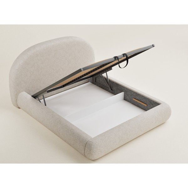 Kreminės spalvos dvigulė lova audiniu dengta su sandėliavimo vieta su lovos grotelėmis 140x200 cm Maumere – Maison de Rêve-image-3