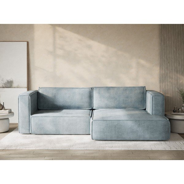Šviesiai mėlynos spalvos sulankstoma/su sandėliavimo vieta kampinė sofa iš šenilinio audinio (su dešiniuoju kampu/su gultu) Velto – Maison de Rêve-image-1