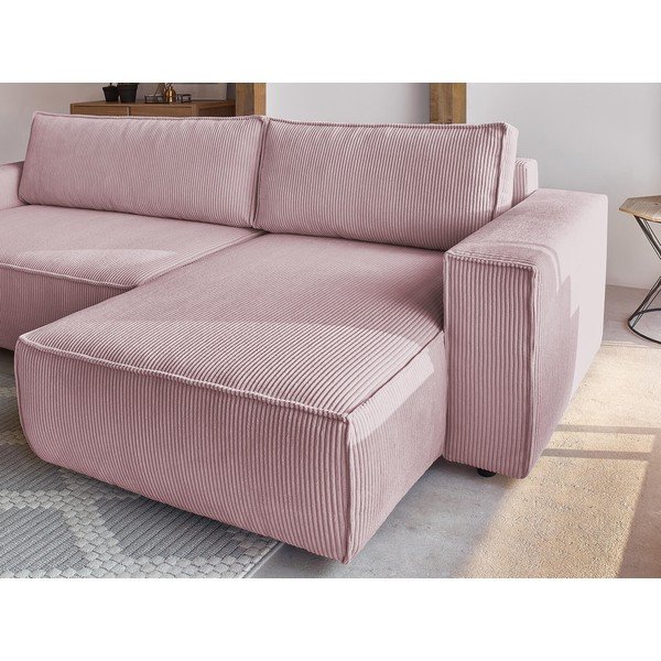 Sulankstoma kampinė sofa šviesiai rožinės spalvos iš kordinio velveto (kintama) Nihad – Bobochic Paris-image-1