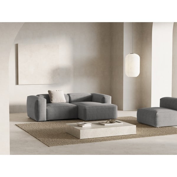 Šviesiai pilkos spalvos iš kordinio velveto kampinė sofa (su dešiniuoju kampu/su gultu) Bergamo – Cosmopolitan Design-image-1