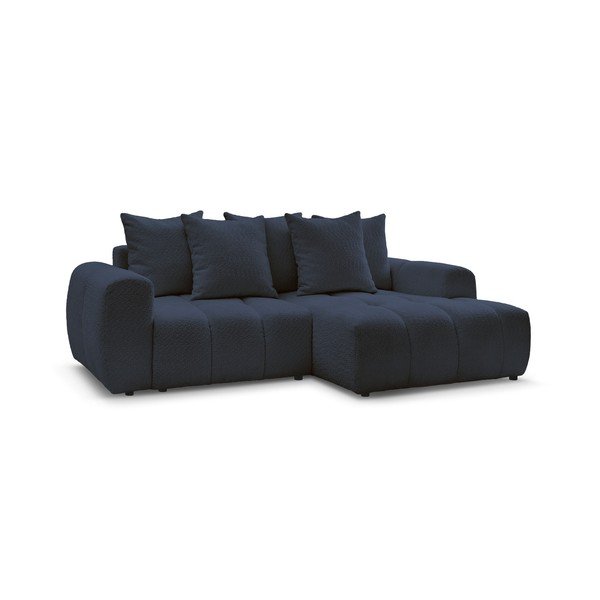 Mėlynos spalvos sulankstoma/su sandėliavimo vieta kampinė sofa iš boucle (su dešiniuoju kampu/su gultu) Roxelane – Bobochic Paris