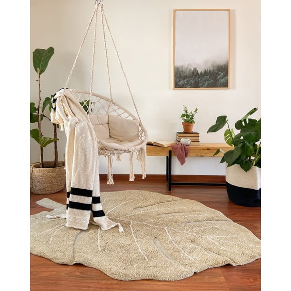 Skalbiamas/rankų darbo iš medvilnės vaikiškas kilimas khaki spalvos 120x180 cm Monstera Olive – Lorena Canals-image-1
