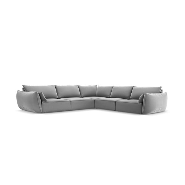 Šviesiai pilkos spalvos iš velveto kampinė sofa Vanda – Mazzini Sofas-image-2