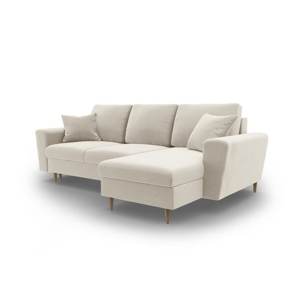 Smėlio spalvos iš velveto sulankstoma/su sandėliavimo vieta kampinė sofa Kyoto – Cosmopolitan Design-image-4