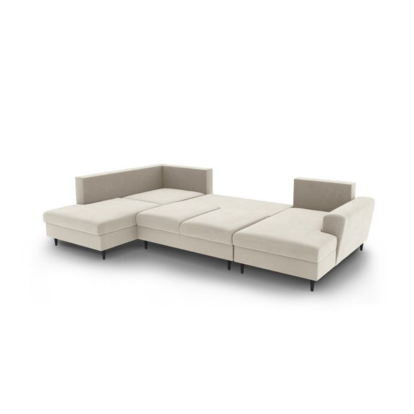 Smėlio spalvos iš velveto sulankstoma/su sandėliavimo vieta kampinė sofa (su kairiuoju kampu/„U“ formos) Kyoto – Cosmopolitan Design-image-3