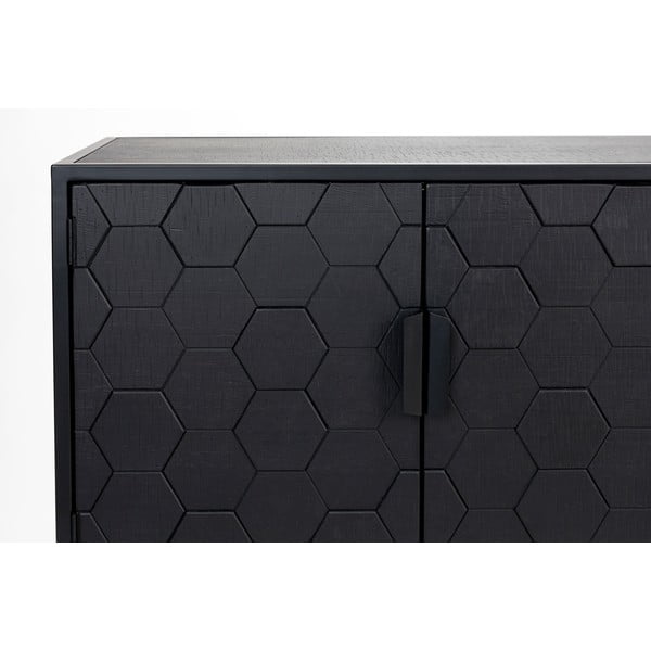 Iš pušies masyvo žema šoninė spintelė juodos spalvos 140x58 cm Linc – White Label-image-4