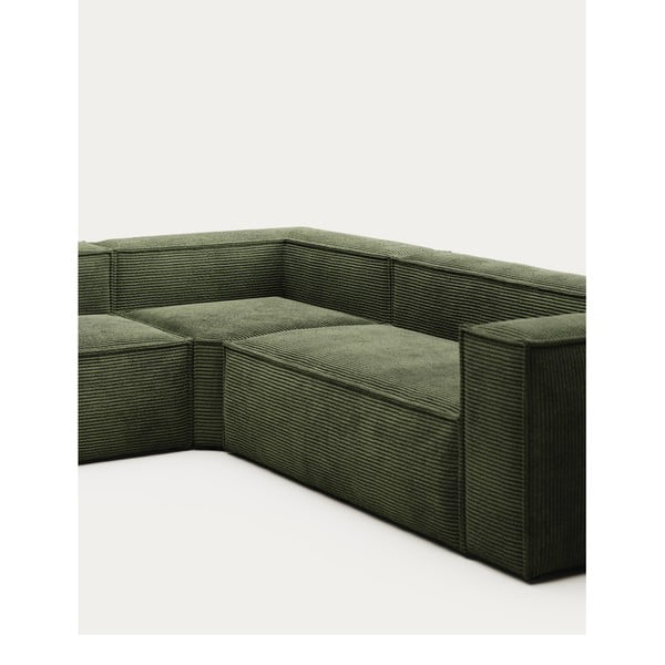 Žalios spalvos iš kordinio velveto kampinė sofa Blok – Kave Home-image-1