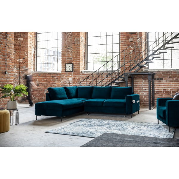 Iš velveto sulankstoma kampinė sofa turkio spalvos (su kairiuoju kampu) Lofty Lilly – Miuform-image-1