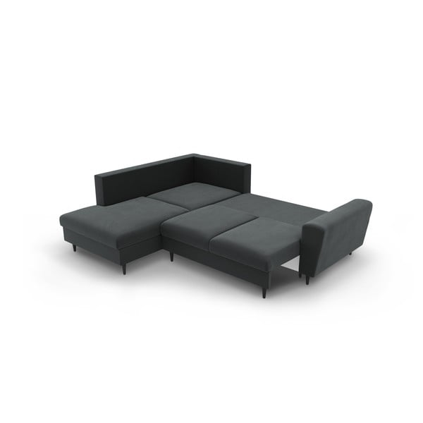 Tamsiai pilkos spalvos iš velveto sulankstoma/su sandėliavimo vieta kampinė sofa (su kairiuoju kampu/„L“ formos) Kyoto – Cosmopolitan Design-image-4