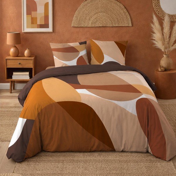Rudos spalvos iš medvilnės dvigulė patalynė 3 dalių 200x200 cm Boogie – douceur d'intérieur-image-3