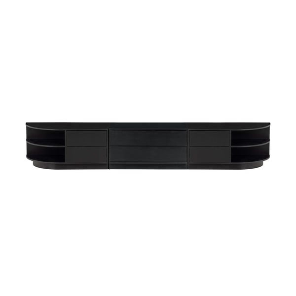 Iš pušies masyvo modulinis televizoriaus stalas juodos spalvos 231x40 cm Finca – WOOOD