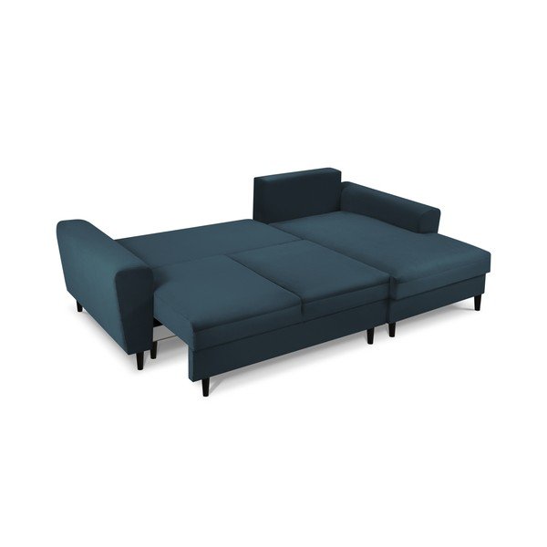 Tamsiai mėlynos spalvos iš kordinio velveto sulankstoma/su sandėliavimo vieta kampinė sofa (su dešiniuoju kampu/su gultu) Kyoto – Cosmopolitan Design-image-2