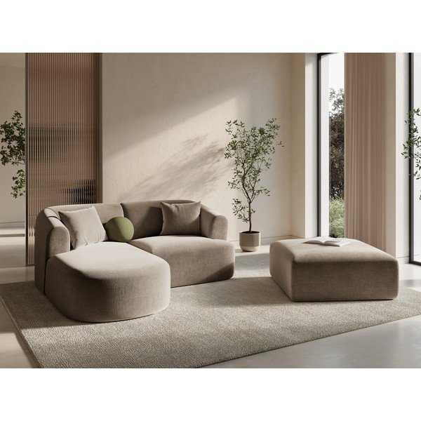 Šviesiai rudos spalvos kampinė sofa iš velveto (su kairiuoju kampu/su gultu) Campi – Cosmopolitan Design-image-1