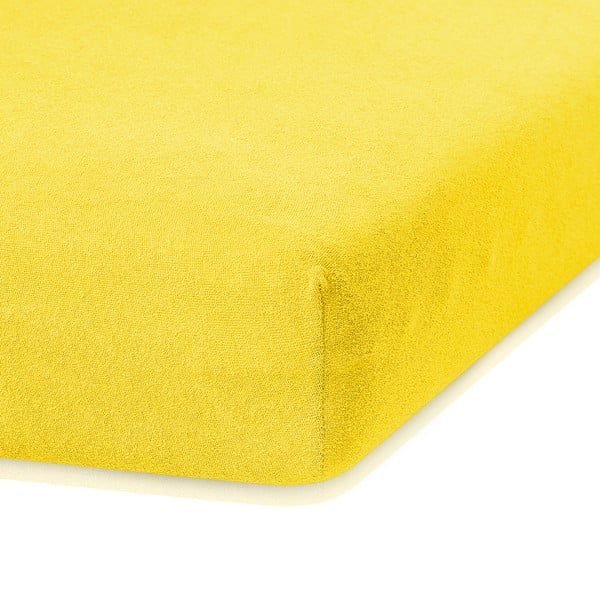 AmeliaHome Ruby tamsiai geltonos spalvos elastinga paklodė su dideliu medvilnės kiekiu, 160/180 x 200 cm