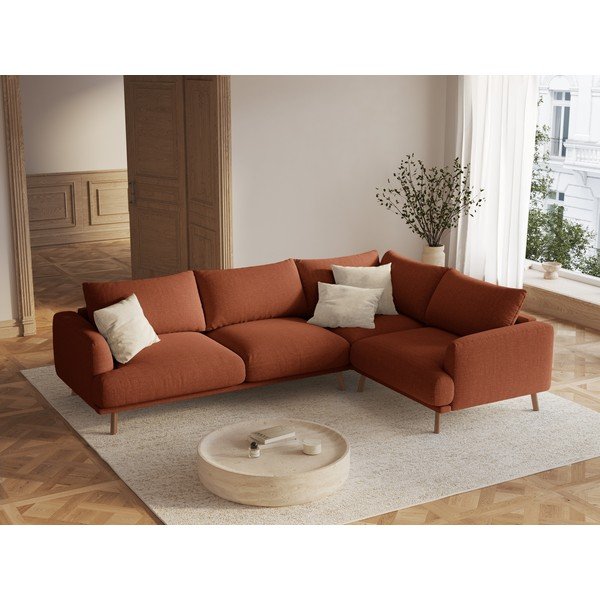 Terakotos spalvos kampinė sofa (su dešiniuoju kampu/su gultu) Naomi – Micadoni -image-1