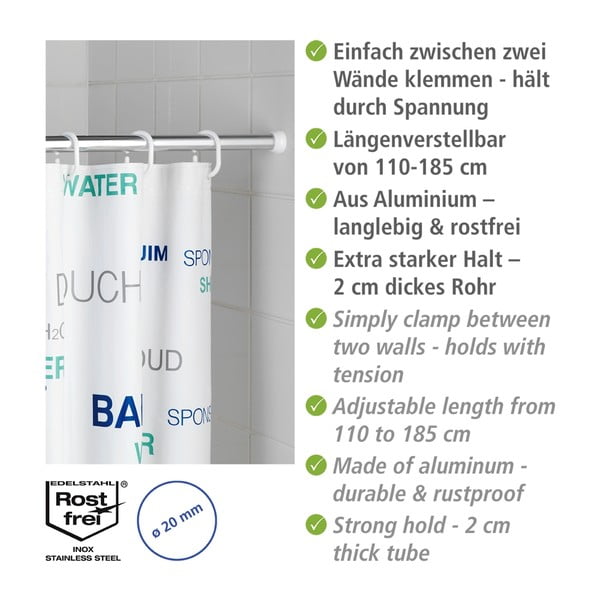 Sidabrinės spalvos dušo užuolaidų strypas 110 - 185 cm – Wenko-image-3