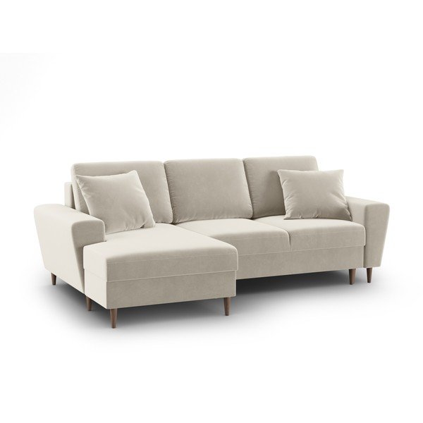 Smėlio spalvos iš velveto sulankstoma/su sandėliavimo vieta kampinė sofa (su kairiuoju kampu/su gultu) Kyoto – Cosmopolitan Design-image-1