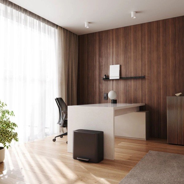 Matinės juodos spalvos iš plieno šiukšliadėžė rūšiavimui/su pedalu 15 l Dual Mini – simplehuman-image-1