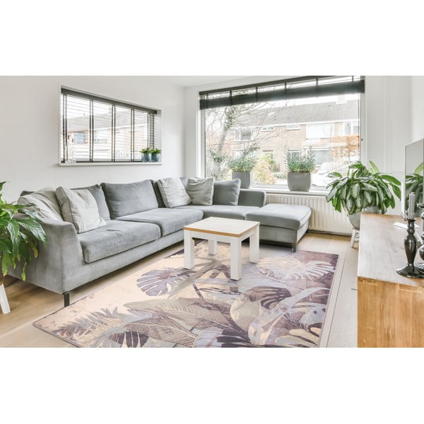 Kilimas iš vilnos pilkos spalvos/kreminės spalvos 200x300 cm Plants – Agnella-image-1