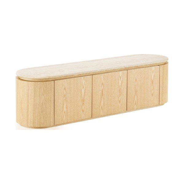 Kreminės spalvos/natūralios spalvos TV spintelė su akmens stalviršiu 160x45x40 cm Larvik – House Nordic