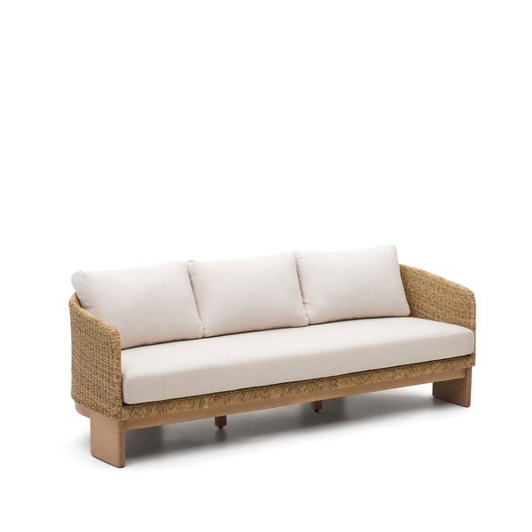 Smėlio spalvos/natūralios spalvos iš dirbtinio rotango sodo sofa Xoriguer – Kave Home-image-2