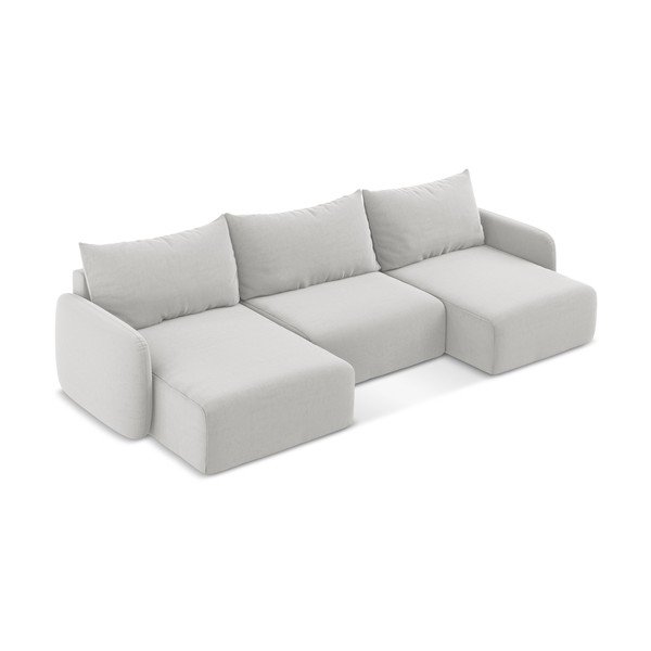 Šviesiai pilkos spalvos sulankstoma/su sandėliavimo vieta kampinė sofa iš velveto („U“ formos) Kalena – Makamii-image-3