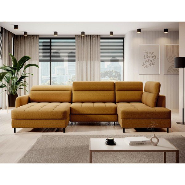 Geltonos spalvos iš velveto sulankstoma/su sandėliavimo vieta kampinė sofa (su dešiniuoju kampu/„U“ formos) Berrto – ELTAP-image-1