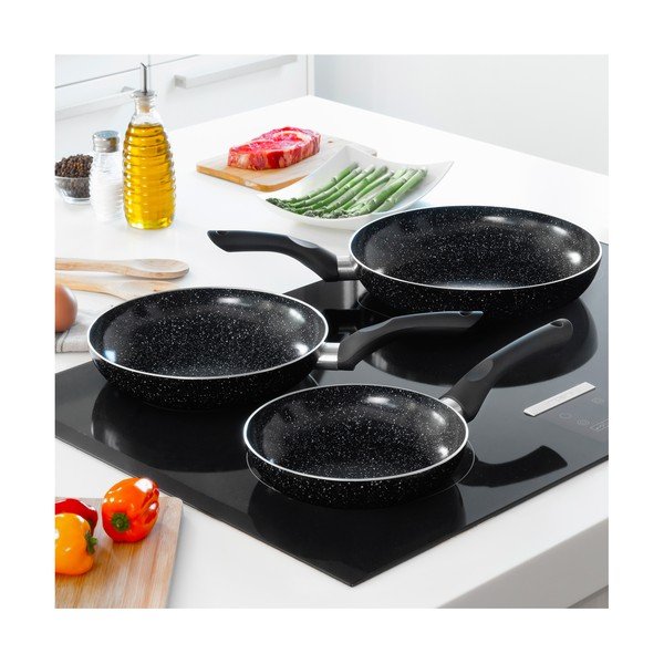 3 juodų "InnovaGoods" akmens masės keptuvių rinkinys-image-1