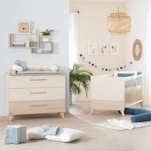 Kreminės spalvos/natūralios spalvos su vystymo stalu vaikiška šoninė spintelė iš ąžuolo 110x98x75 cm Sidney – Roba-image-1