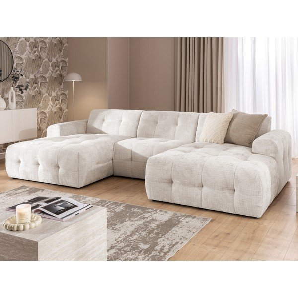 Kreminės spalvos kampinė sofa („U“ formos/su gultu) Melva – Ropez-image-1