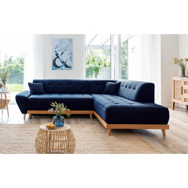 Tamsiai mėlyna sofa-lova Miuform Dazzling Daisy L, dešinysis kampas-image-1
