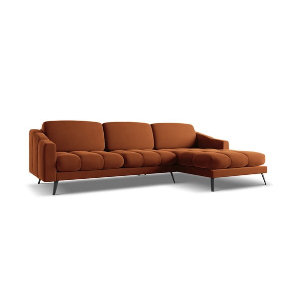Oranžinės spalvos iš velveto kampinė sofa (su dešiniuoju kampu) Nalu – Makamii-image-3