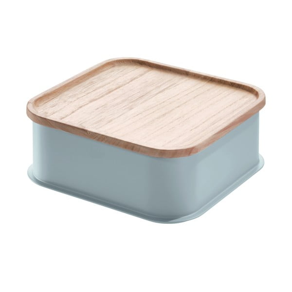 Pilka dėžutė su dangteliu pagaminta iš paulovnijos medienos iDesign Eco, 21,3 x 21,3 cm