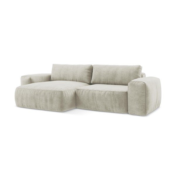 Smėlio spalvos sulankstoma kampinė sofa iš šenilinio audinio (su kairiuoju kampu/su gultu) Kuki – Makamii-image-2