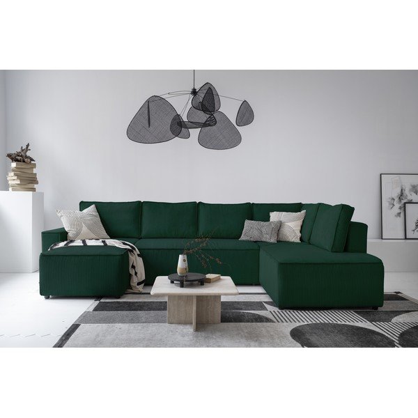 Iš kordinio velveto sulankstoma kampinė sofa tamsiai žalios spalvos (su dešiniuoju kampu/„U“ formos) Brave Dave – Miuform-image-1