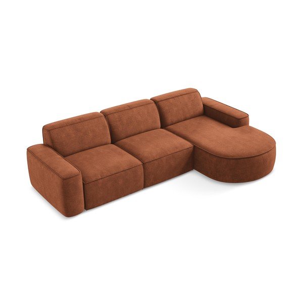 Terakotos spalvos iš šenilinio audinio kampinė sofa (su dešiniuoju kampu/su gultu) Omao – Makamii-image-4