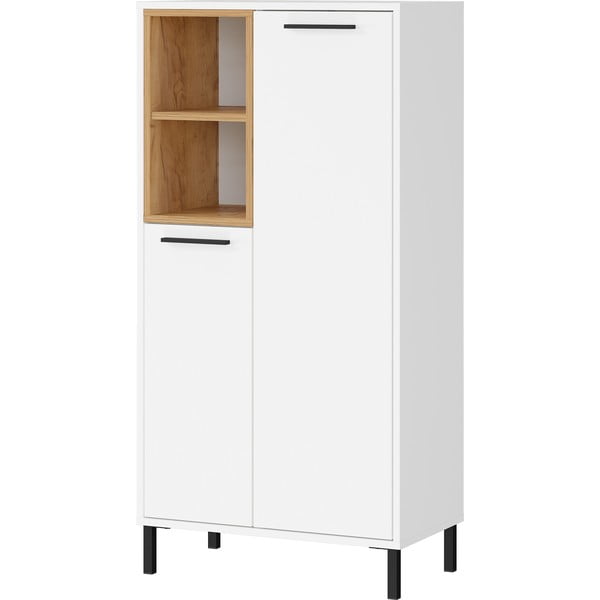 Balta aukšta ąžuolinė vonios kambario spintelė 59x118 cm Loria - Germania-image-1