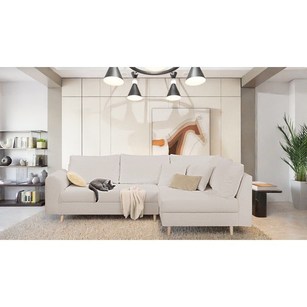 Kampinė sofa smėlio spalvos iš boucle (su dešiniuoju kampu) Ariella – Ropez-image-1