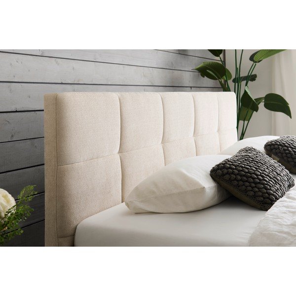 Smėlio spalvos dvigulė lova audiniu dengta su sandėliavimo vieta su lovos grotelėmis 180x200 cm Nova – Meise Möbel-image-3