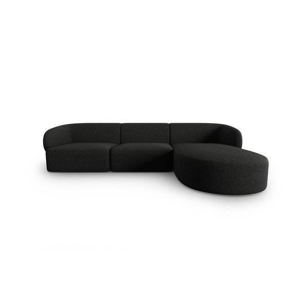 Juodos spalvos iš šenilinio audinio kampinė sofa (su dešiniuoju kampu/su gultu) Paolo – Milo Casa