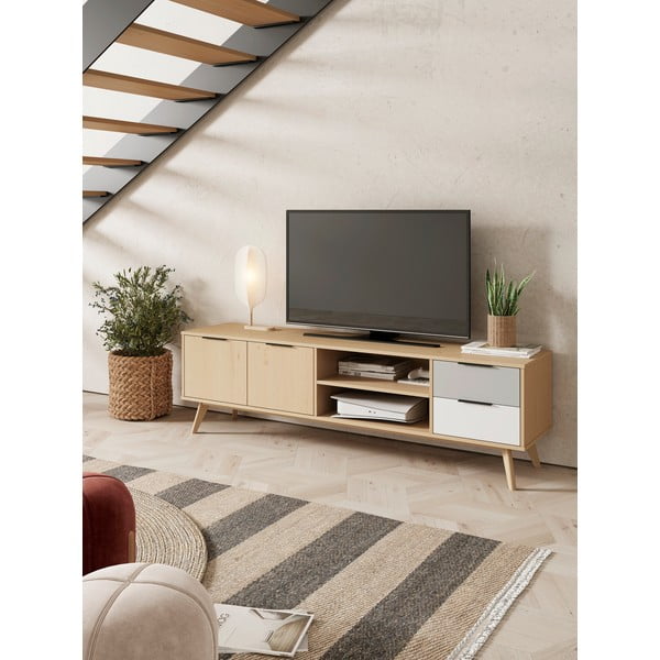 Natūralios spalvos ąžuolo dekoro TV staliukas 180x53 cm Elfa - Marckeric-image-1