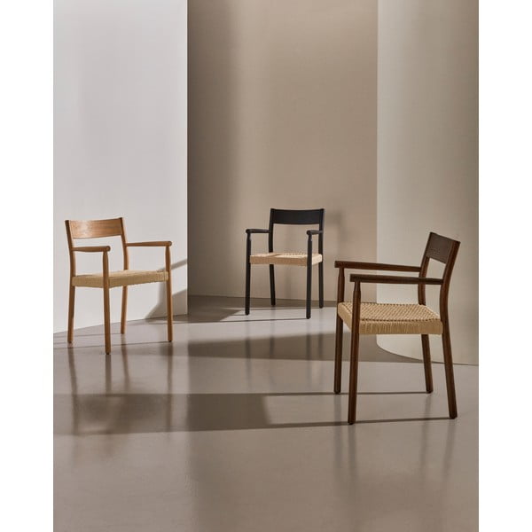 Juodos spalvos/natūralios spalvos iš ąžuolo masyvo valgomojo kėdė Yalia – Kave Home-image-2