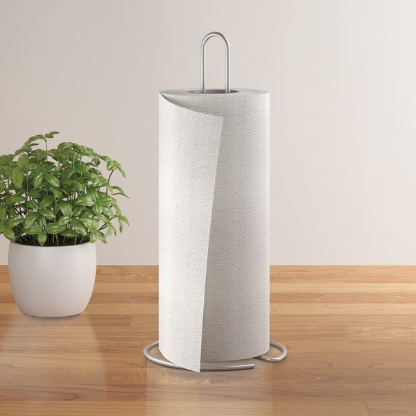 Blizgios sidabrinės spalvos iš plieno popierinio rankšluosčio stovas ø 14 cm Luxy – Metaltex-image-1