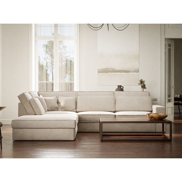 Kreminės spalvos kampinė sofa iš šenilinio audinio (su kairiuoju kampu/„L“ formos) Kirou – Maison de Rêve-image-4