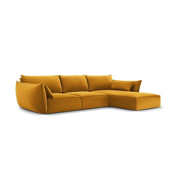 Garstyčių spalvos iš velveto kampinė sofa (su dešiniuoju kampu/su gultu) Vanda – Mazzini Sofas-image-2