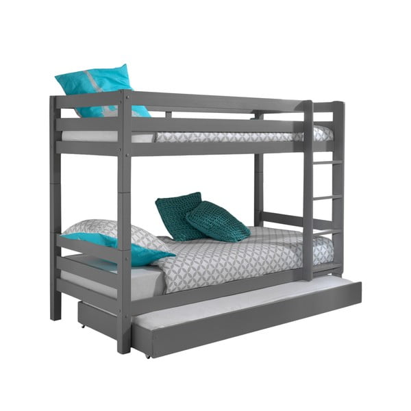 Dviauktė iš pušies masyvo vaikiška lova pilkos spalvos su sandėliavimo vieta PINO – Vipack